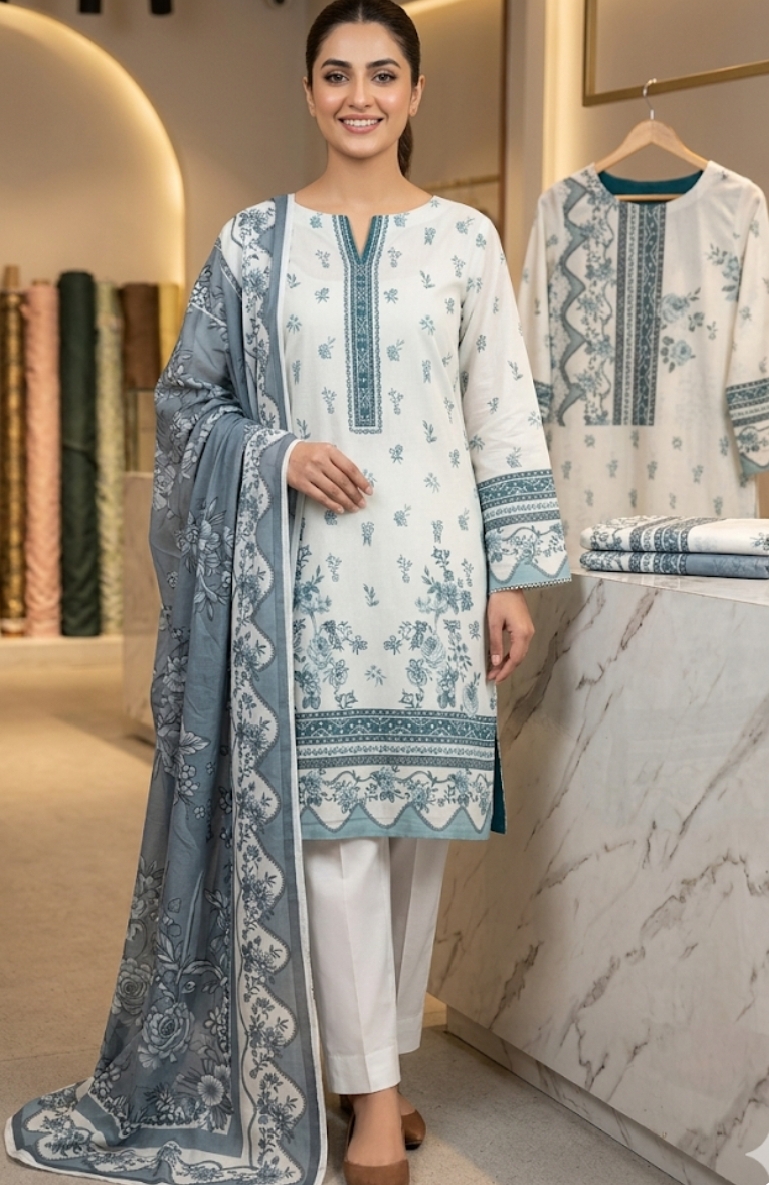 Shanaya - 3 Piece Printed - Noor Wardrobe image 1
