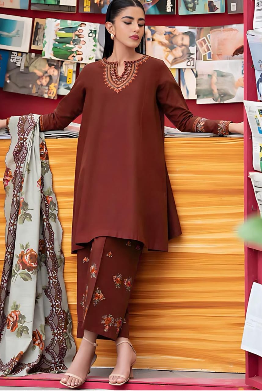3 Piece Embroirdered Lawn Suit - Urge - Noor Wardrobe image 1