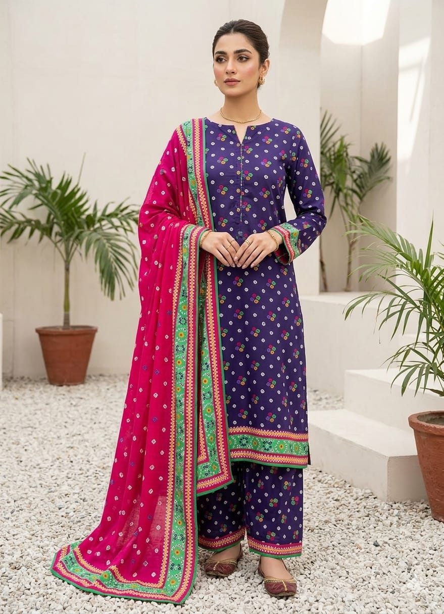 Orient  - 3 Piece Printed - Noor Wardrobe image 1