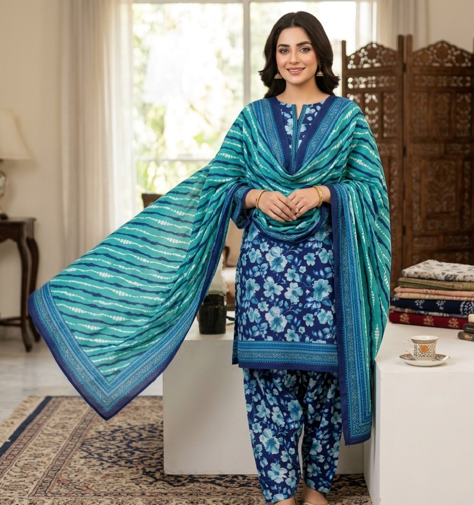 Orient - 3 Piece Printed - Noor Wardrobe image 1