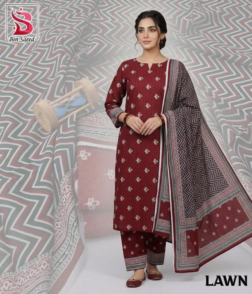3 Piece Printed Lawn Suit , Bin Saeed, Pakistani Dress, Lawn, Fabric, Women image 1