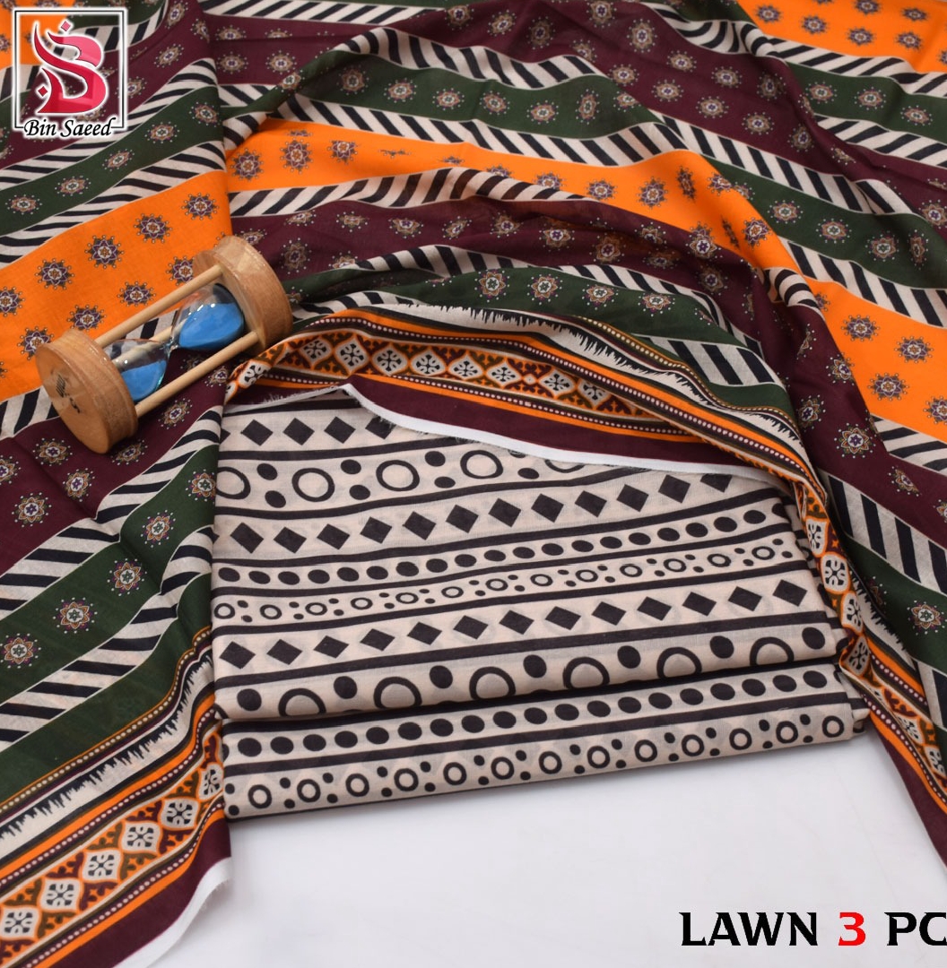 3 Piece Printed Lawn Suit - Bin Saeed - Noor Wardrobe image 2