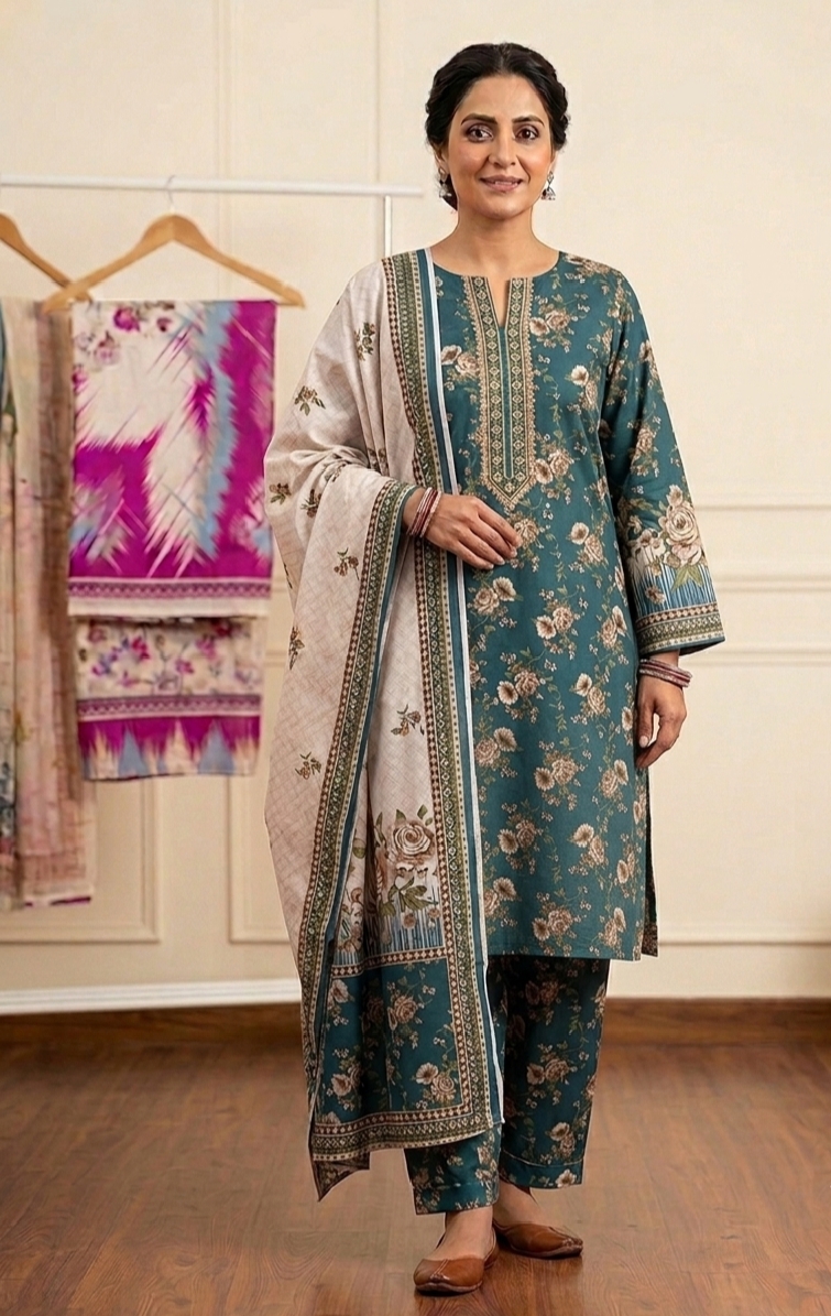 3 Piece Printed Lawn Suit - Bin Saeed - Noor Wardrobe image 1