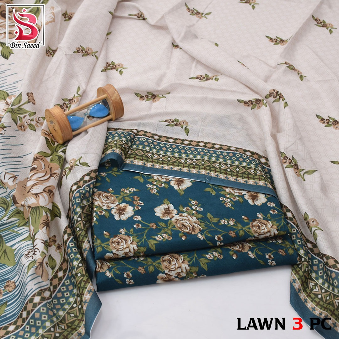 3 Piece Printed Lawn Suit - Bin Saeed - Noor Wardrobe image 2