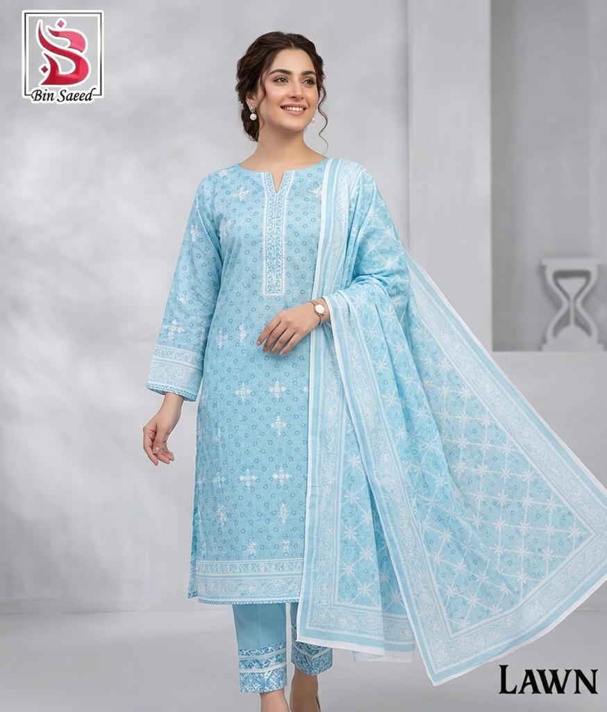 3 Piece Printed Lawn Suit - BIn Saeed - Noor Wardrobe image 1
