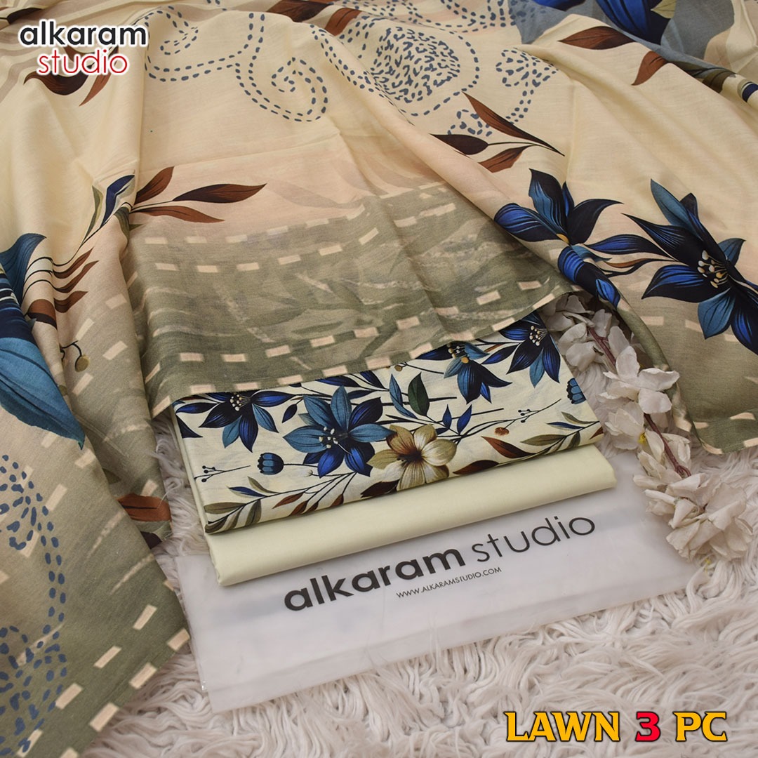 3 Piece Printed Lawn Suit - Alkaram - Noor Wardrobe image 2