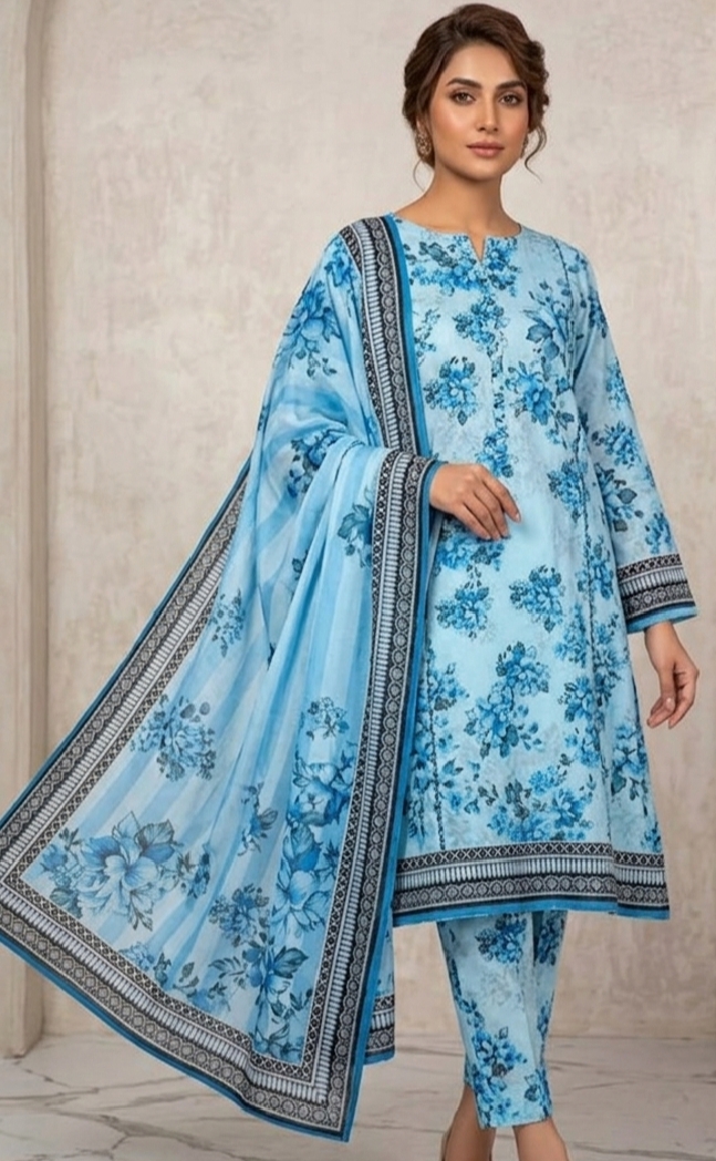3 Piece Printed Lawn Suit - Shanaya - Noor Wardrobe image 1