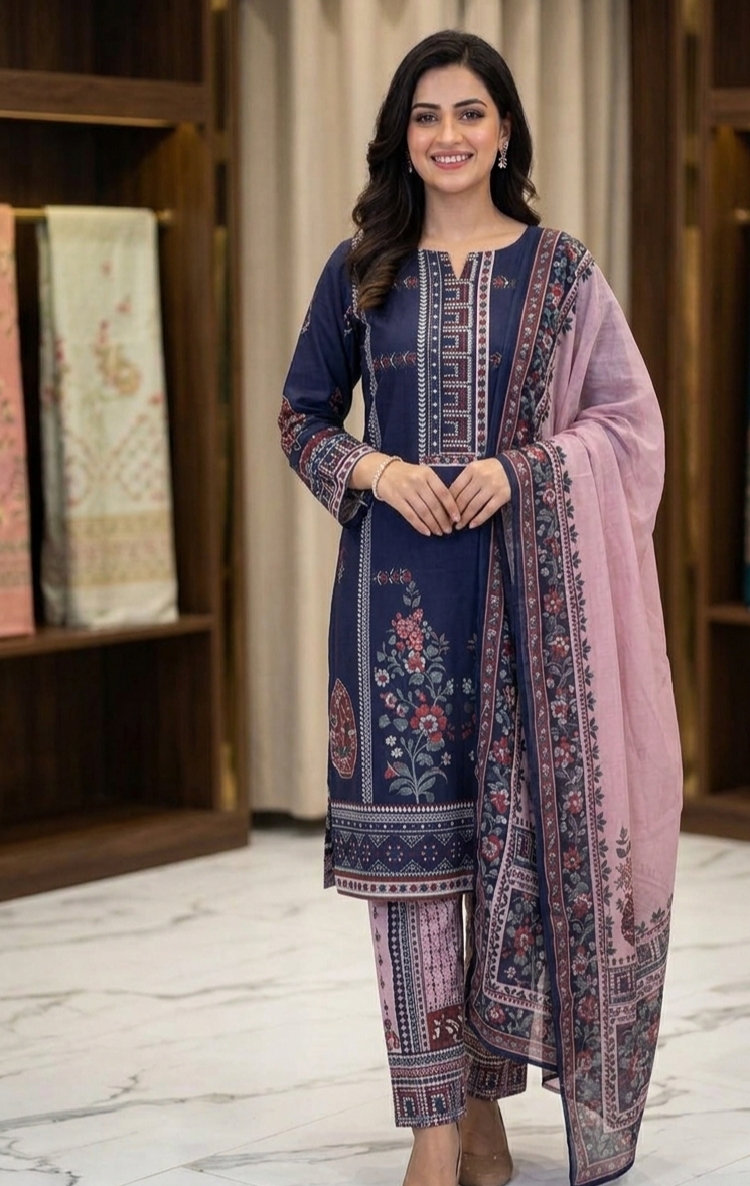 3 Piece Printed Lawn Suit - Shanaya - Noor Wardrobe image 1