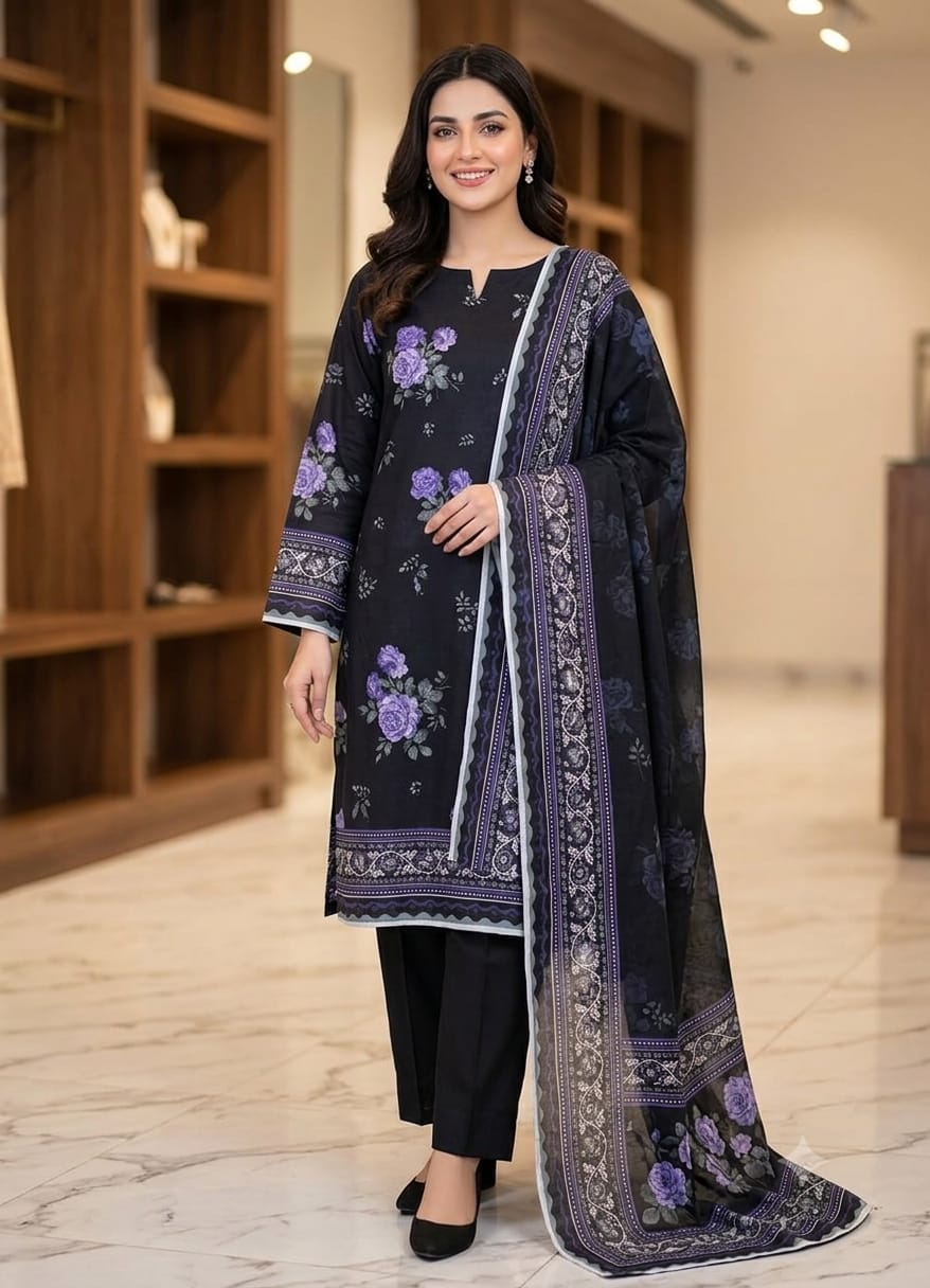 3 Piece Printed Lawn Suit - Shanaya - Noor Wardrobe image 1