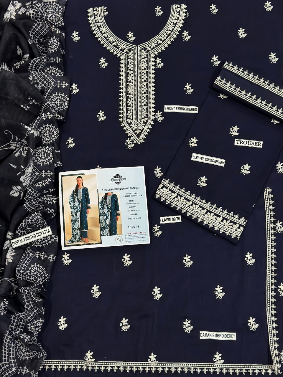 3 Piece Embroirdered Lawn Suit Cross Stich 3 Piece Embroidered Alkaram 3 Piece Printed Lawn Suit , Women , Pakistan , Islamabad , fashion, New, Sappire image 2