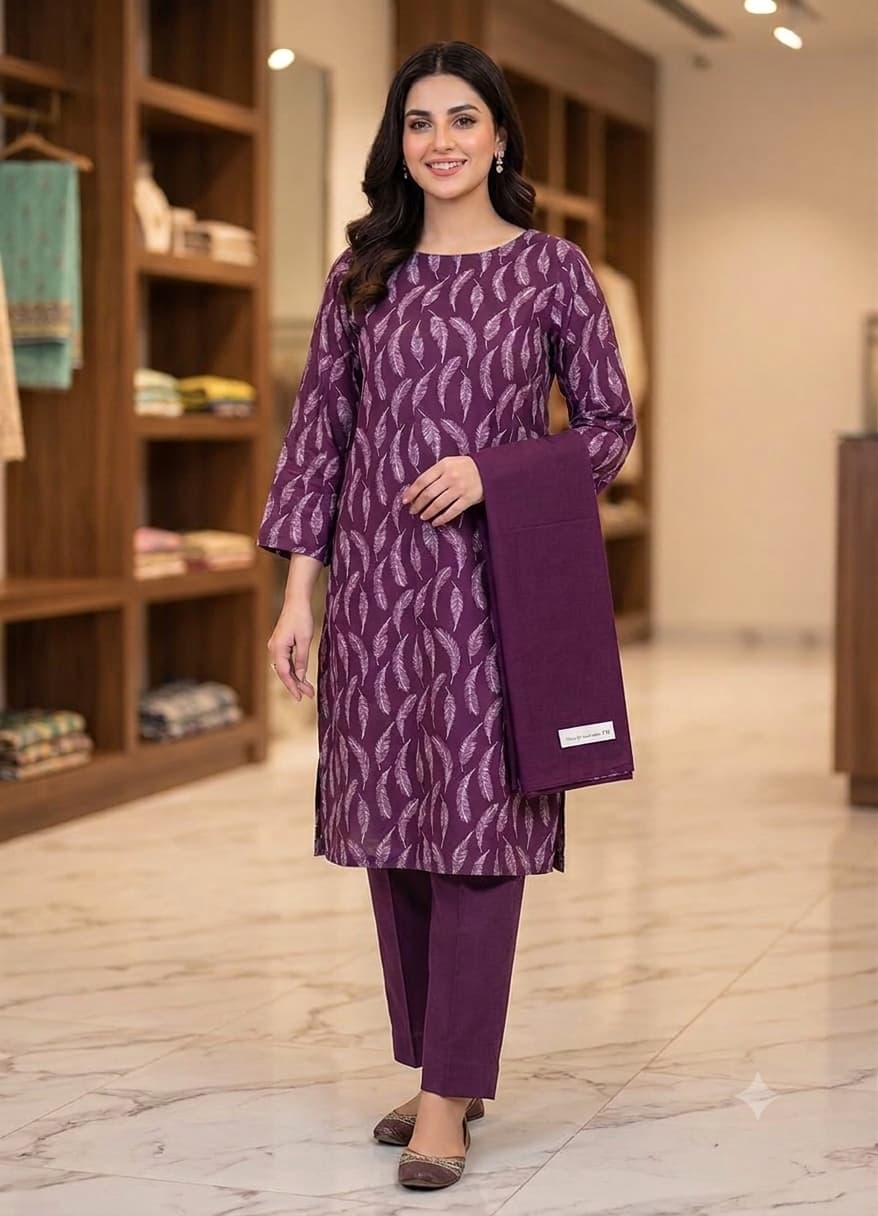 2 Piece Printed Law Embroirdered Lawn Suit Cross Stich 3 Piece Embroidered Alkaram 3 Piece Printed Lawn Suit , Women , Pakistan , Islamabad , fashion, New, Sappire image 1